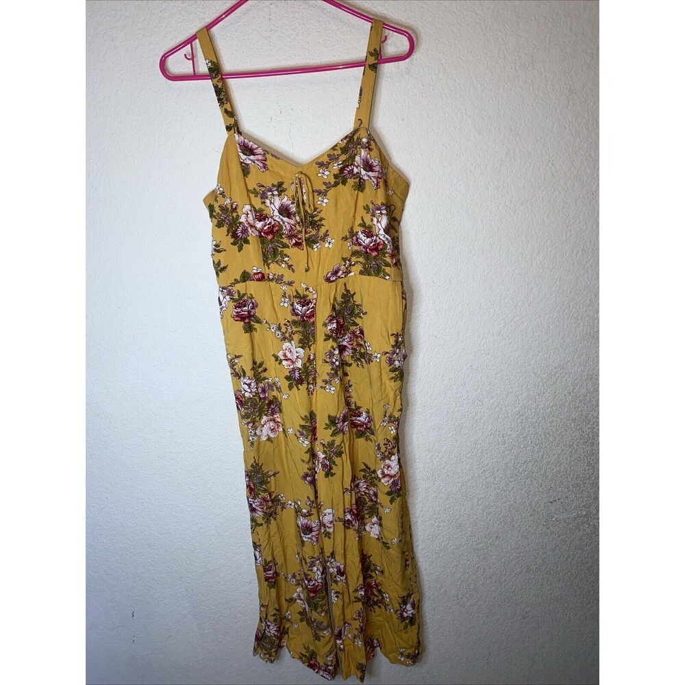 Womens Floral Tank jumpsuit Wide Leg Pants romper XL Empire Waist Lagen Cottage